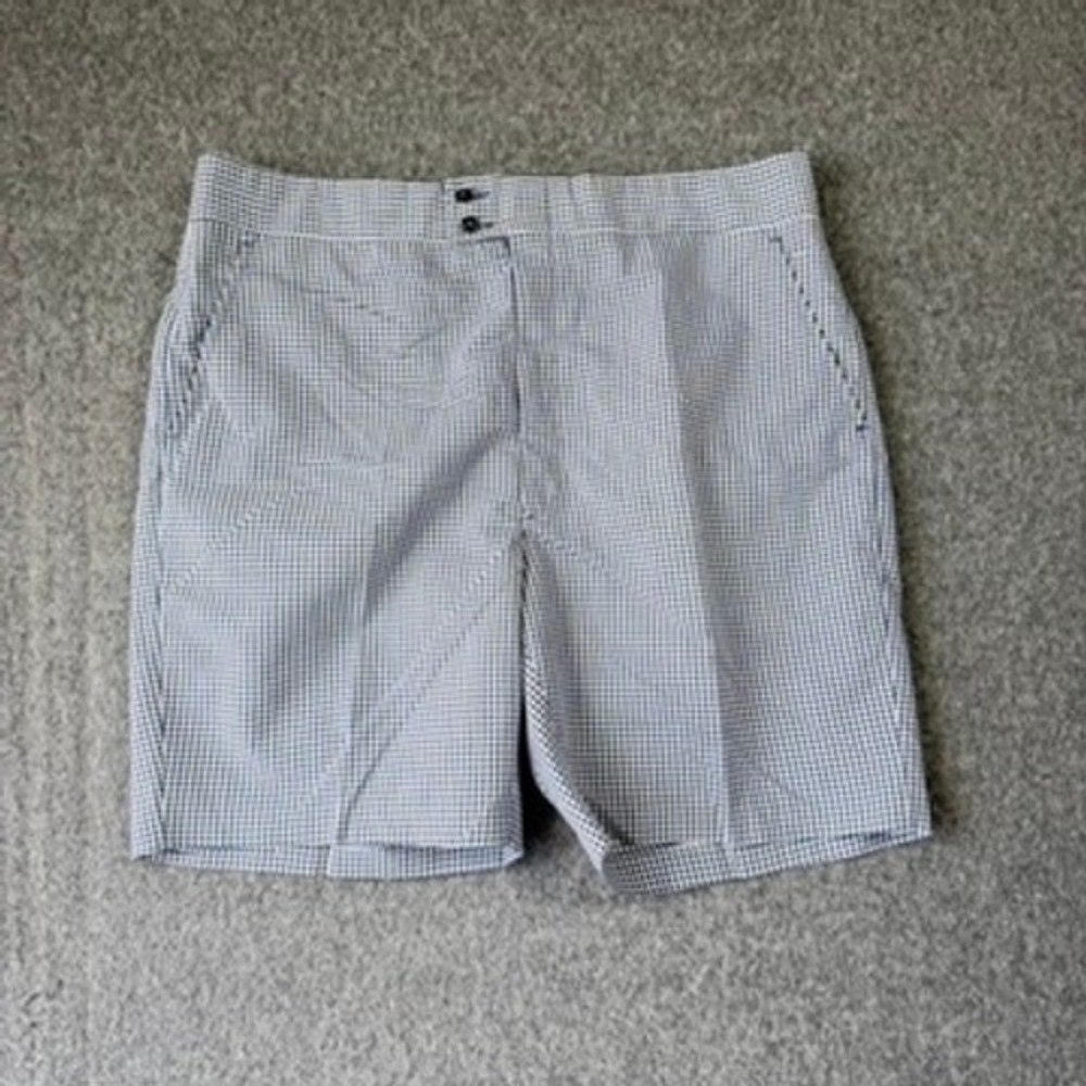 Vintage 60s 70s Haggar Slacks Mens Gingham Shorts Blue White Made in USA Size 37